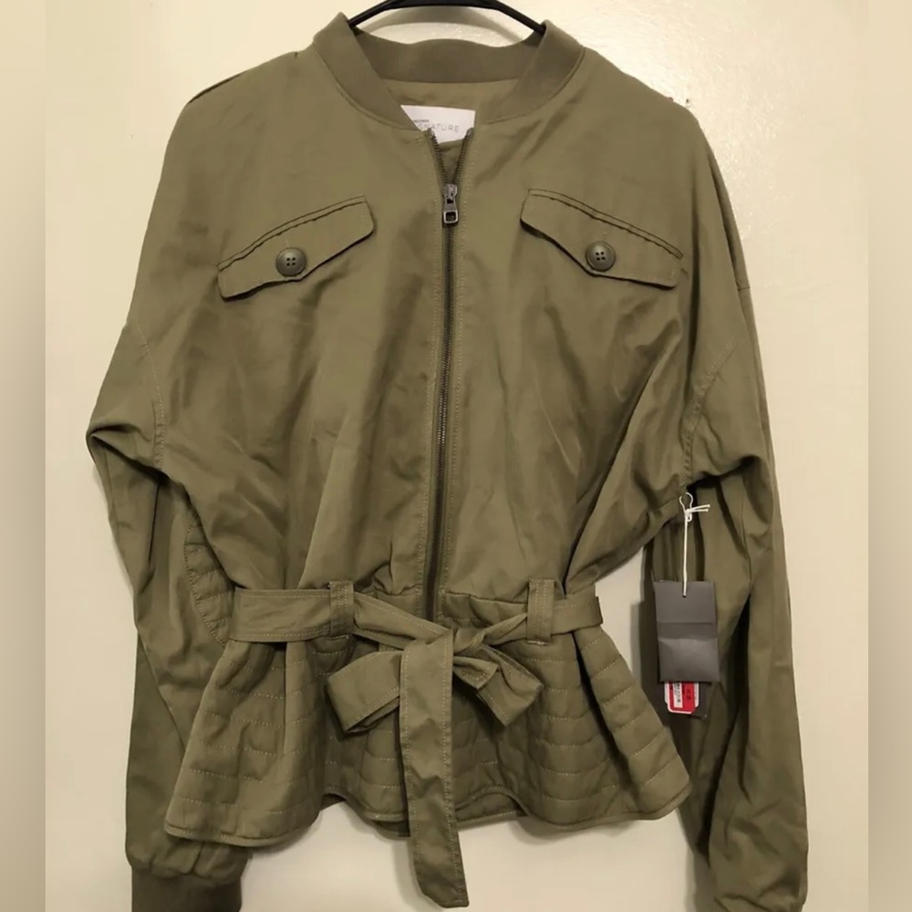 Nordstrom Signature Olive Green Women's Utility Bomber Jacket Sz L NWT MSRP $345